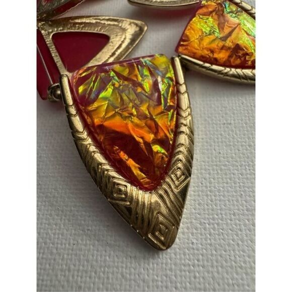 Women's Pink Lava Gold Tone Pointed Drop Statement Necklace & Matching Earrings - Picture 6 of 6